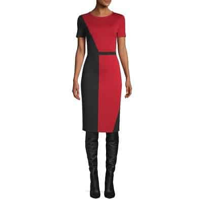 colorblock red sheath dress
