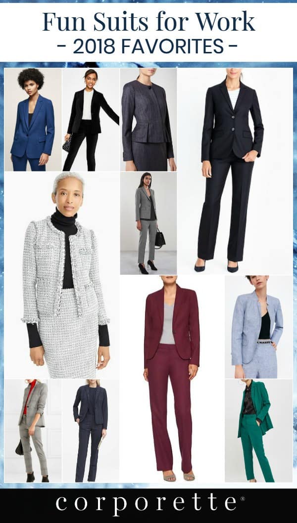 Every week we go on a hunt for INTERESTING but professional suits for work -- stylish! polished! fun! In our 2018 year-end review, these were some of our favorites from each month. (And some of these suits are on crazy sales!)