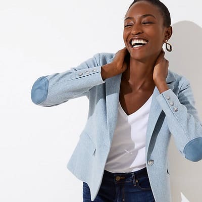 Women's herringbone blazer with elbow patches sale