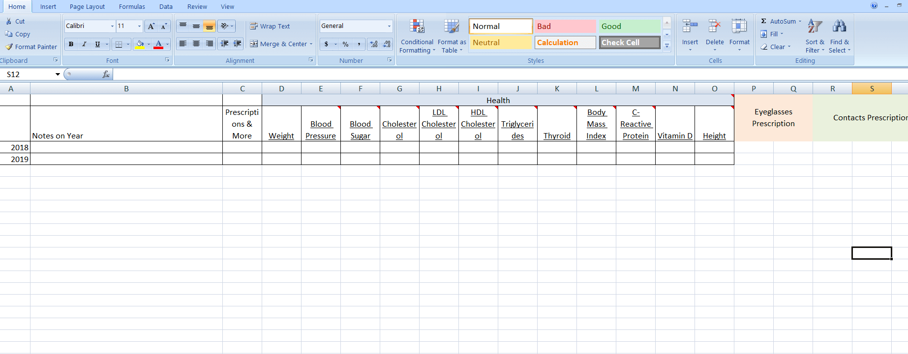 Kat's weird health chart to track health stats