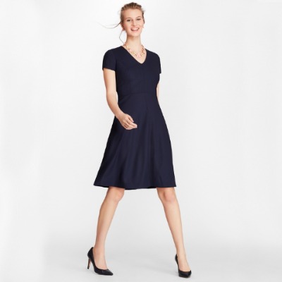 pinstriped work dress fit flare merino