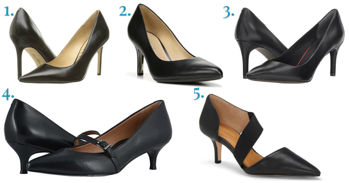 collage of 5 pairs of heels that come in extended sizes for very small or very large feet