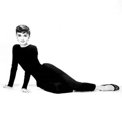 stock photo of audrey hepburn in a black top and black pants