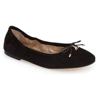 black round-toe velvet flat