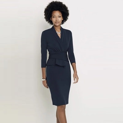 navy dress with wrap and peplum detail