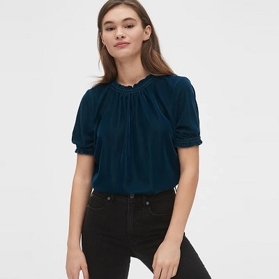 Frugal Friday's Workwear Report: Velvet Ruffle-Neck Top - Corporette.com