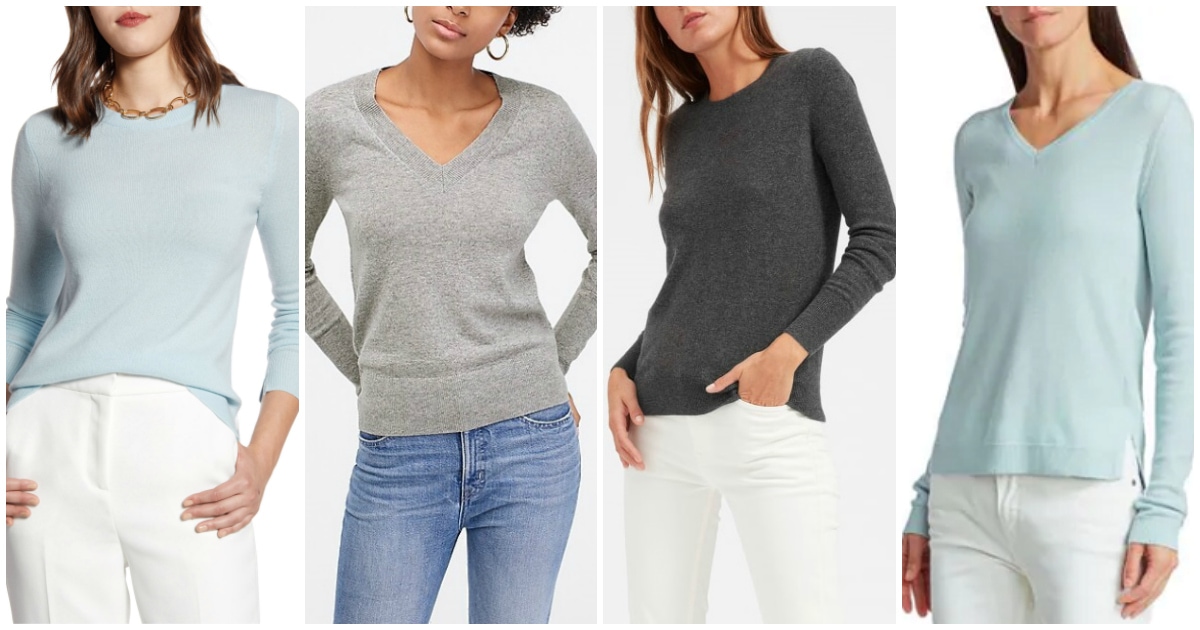 collage of classic cashmere sweaters for work