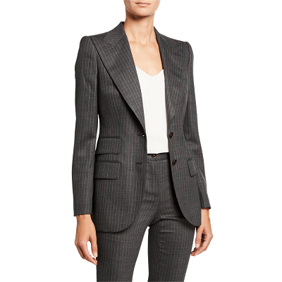 gray pinstriped suit
