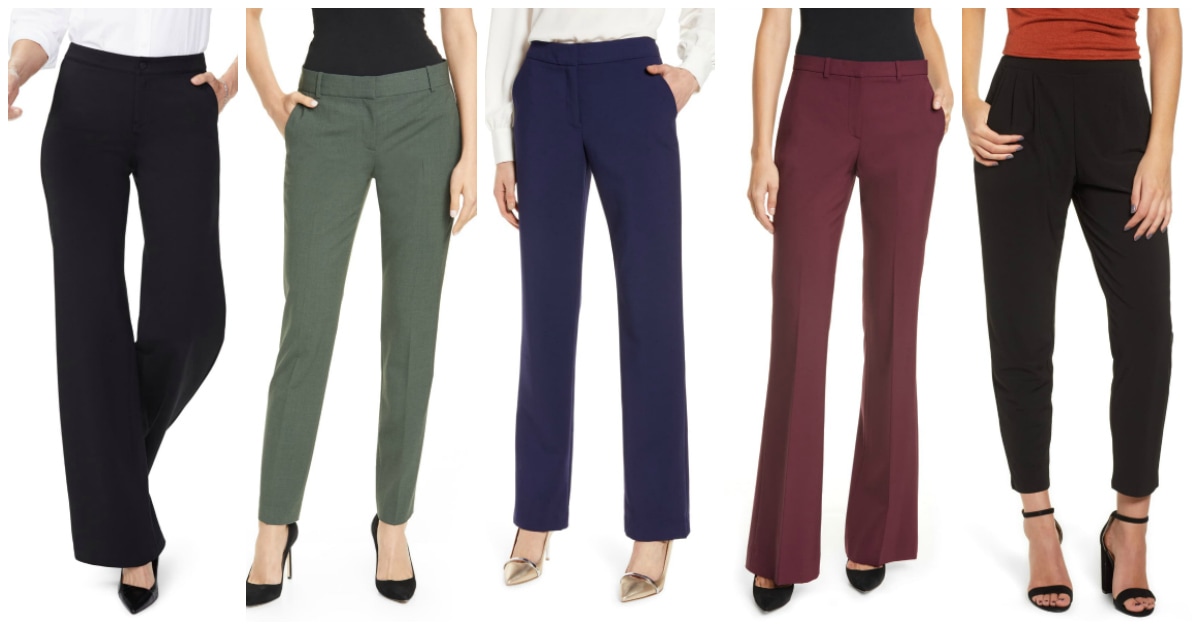 collage of stylish wear to work pants with pockets