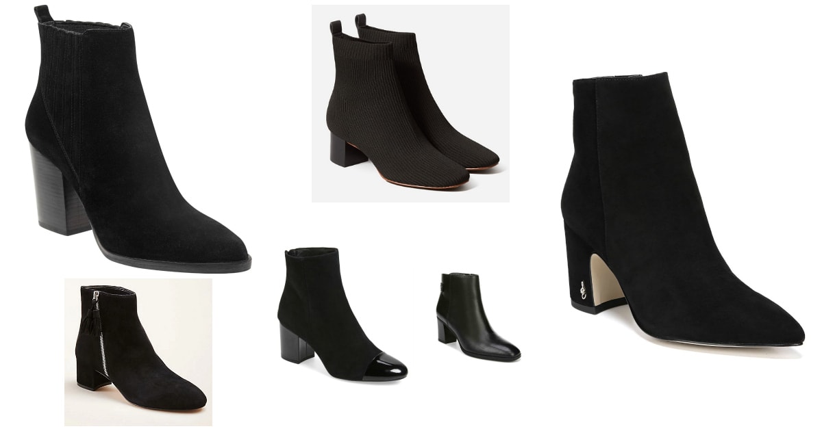 collage of stylish booties for the office