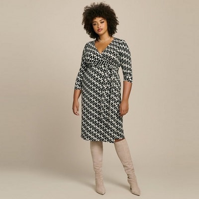 plus-size dress for work in geometric print from designer Diane von Furstenberg