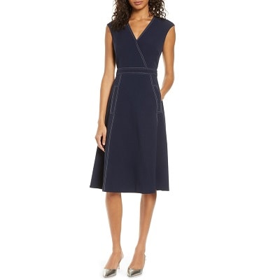 Thursday's Workwear Report: Contrast Topstitch V-Neck Dress ...