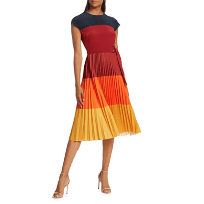 Colorblock pleated outlet midi dress