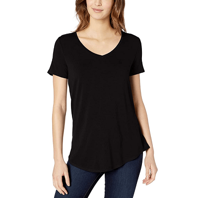 wide V-neck tunic tee with short sleeves