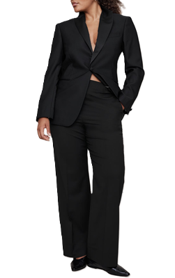 one of the best mid-range suits for women, a black wool from Banana Republic