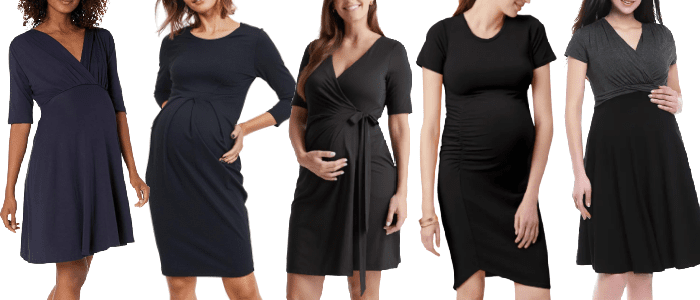 collage of 5 women wearing maternity dresses for the office