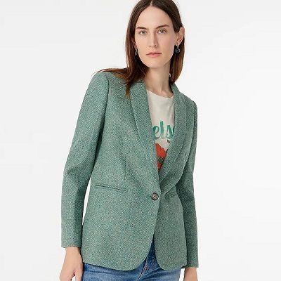 green teal grey herringbone blazer in English wool with a tweedlike look