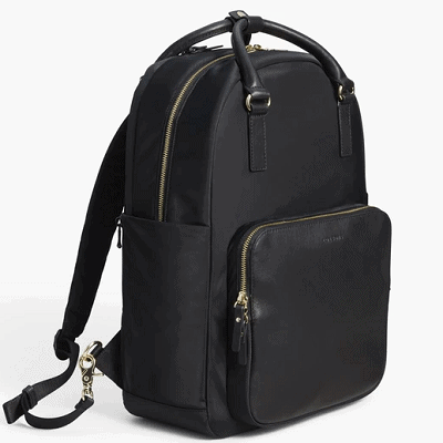 Lo & Sons: The Rowledge - Women's Nylon Laptop Backpack in Black/Gold/Lavender (Small)