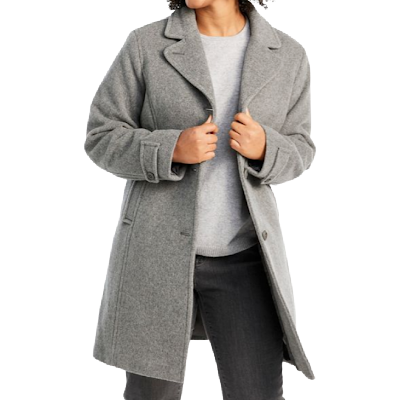 woman wears gray professional winter coat for women