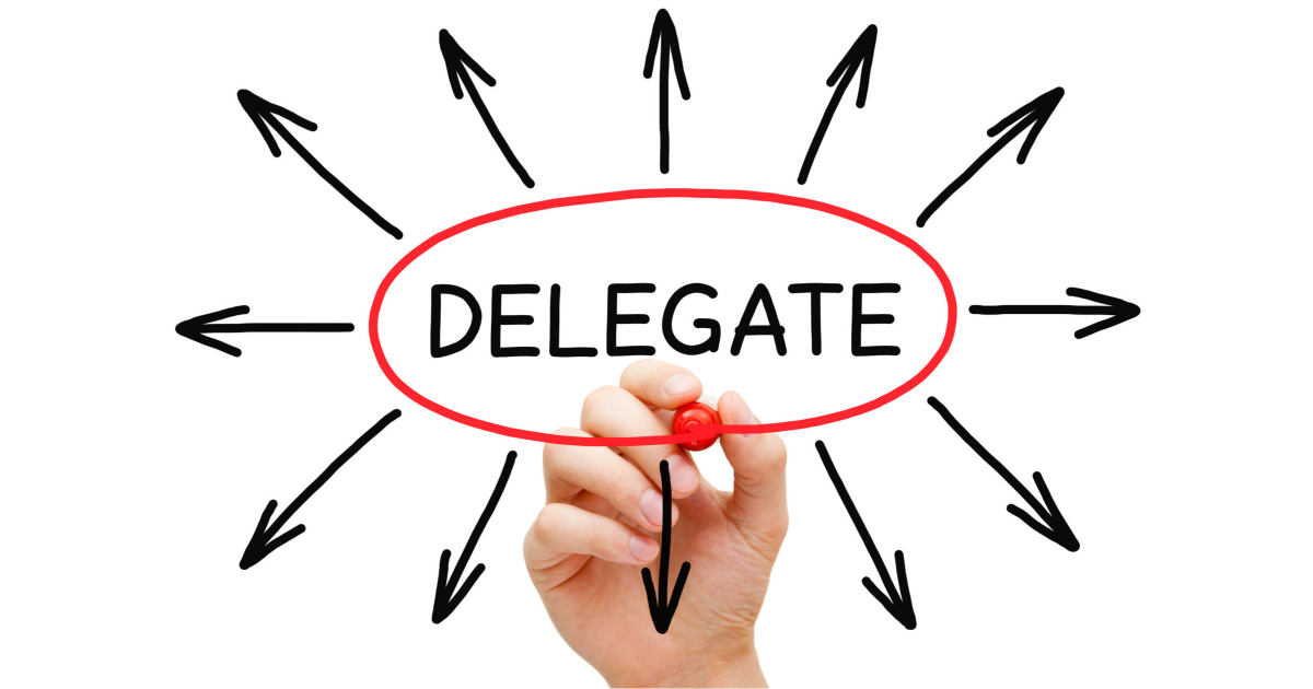 handwritten word DELEGATE circled in red with arrows pointing outside of circle