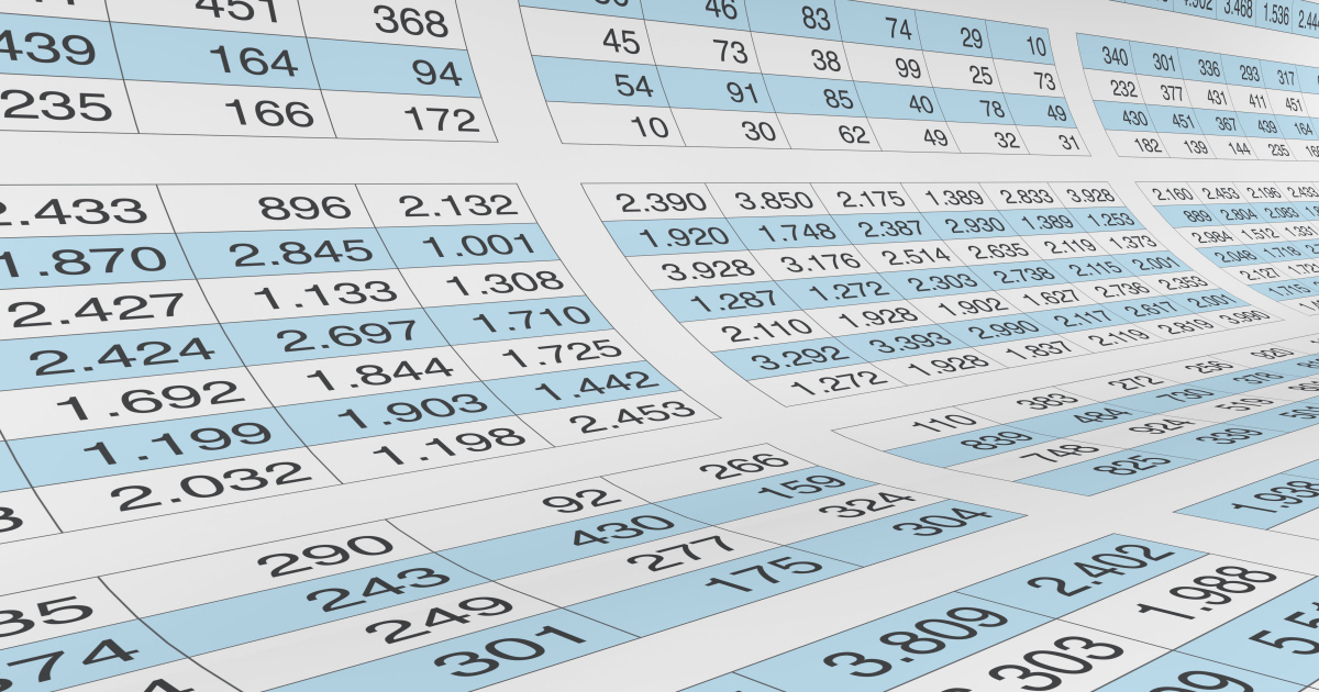 spreadsheet with numbers; alternating rows are light blue