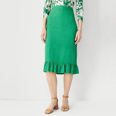 Green pencil hotsell skirt with ruffle