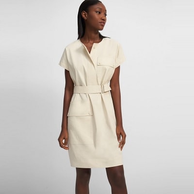 Flax Womens Medium 3/4 Sleeve High-Slit Linen Layered Dress