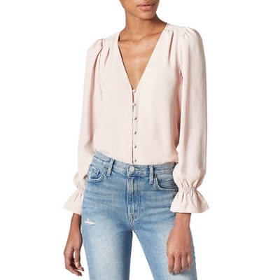 Tuesday's Workwear Report: Bolona Poet-Sleeve Button-Front Silk Blouse 