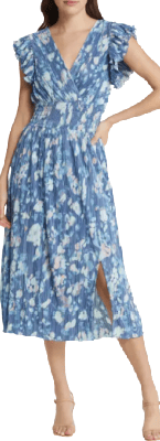 blue floral dress maybe for graduation or wedding guest