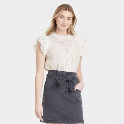 Frugal Friday's Workwear Report: Ruffle Sleeveless Eyelet Blouse