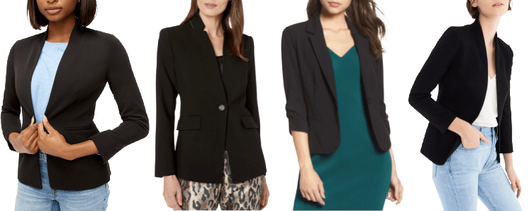 collage of 4 women wearing a black blazer as a separate