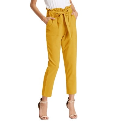 yellow cropped paper bag waist pants