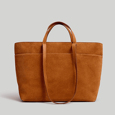 stylish brown suede tote with a zippered top from Madewell - a great work bag