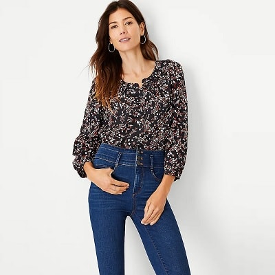 Thursday's Workwear Report: Floral Shirred Three-Quarter-Sleeve Blouse 