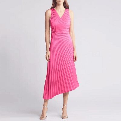 pink pleated dress for a business cocktail party