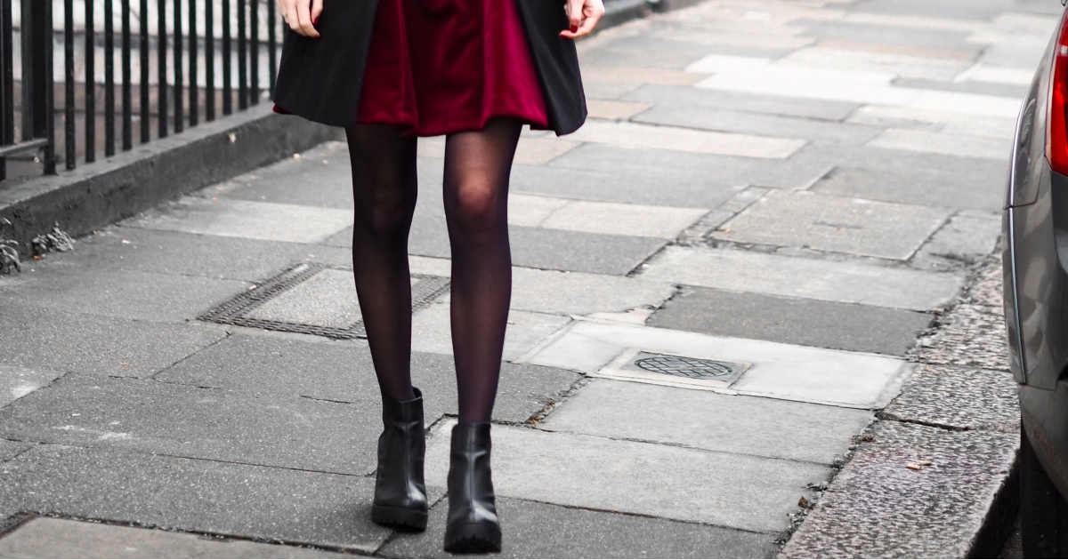 Women's Burgundy Cropped Sweater, Black Skater Skirt, Brown Leather Ankle  Boots, Dark Brown Leather Crossbody Bag | Outfits with leggings, Stockings  outfit, Wear crop top