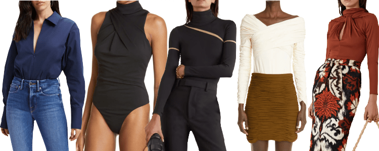 collage of 5 trendy bodysuits