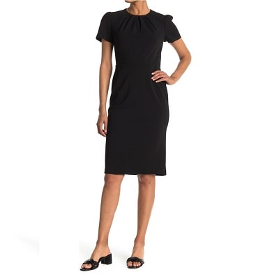 Frugal Friday's Workwear Report: Pleated-Neck Short-Sleeve Sheath Dress ...