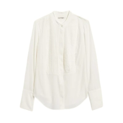 A cream-colored women's tuxedo shirt