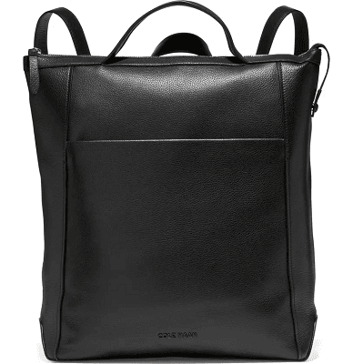all leather minimal black backpack