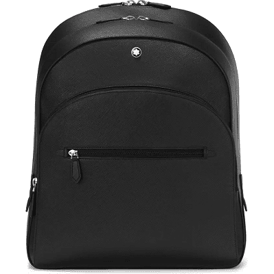 minimal black leather backpack with black zippers