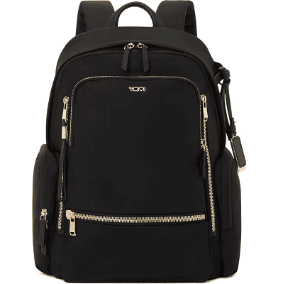 black backpack for work with gold hardware