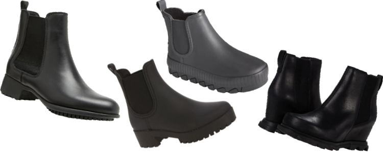 collage of 4 weatherproof booties for work outfits