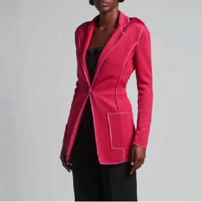 hot pink blazer with seams on the outside
