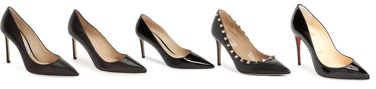 collage of 5 of the most classic designer heels for women