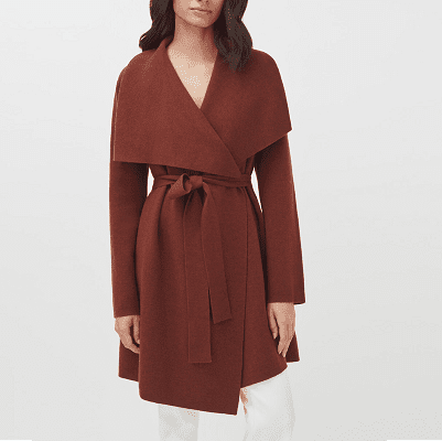 short wrap coat in rust red