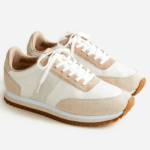 beige colorblocked sneakers for work outfits