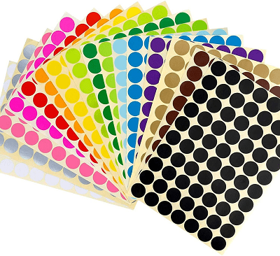 sheets of different colored sticker dots