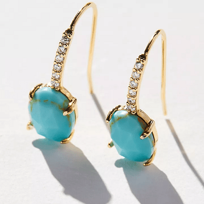 faux gold, turquoise, and diamond earrings