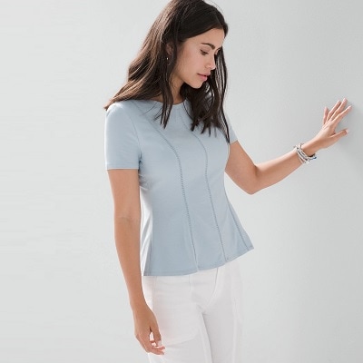 blue peplum jersey t-shirt with vertical stripes